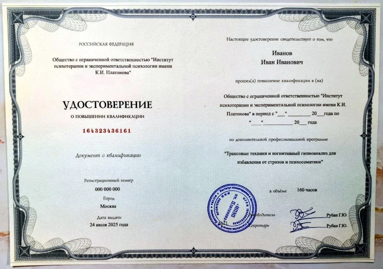 Удостоверение о повышении квалификации